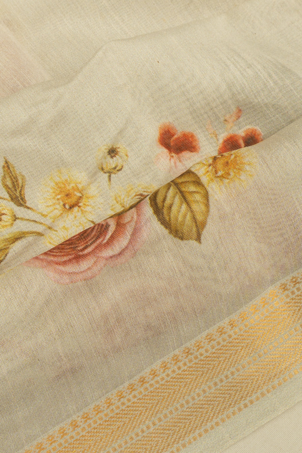 Chanderi Cotton Floral Printed Butta Pastel Grey Saree