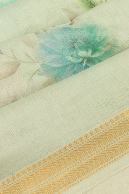Chanderi Cotton Floral Printed Pastel Green Saree