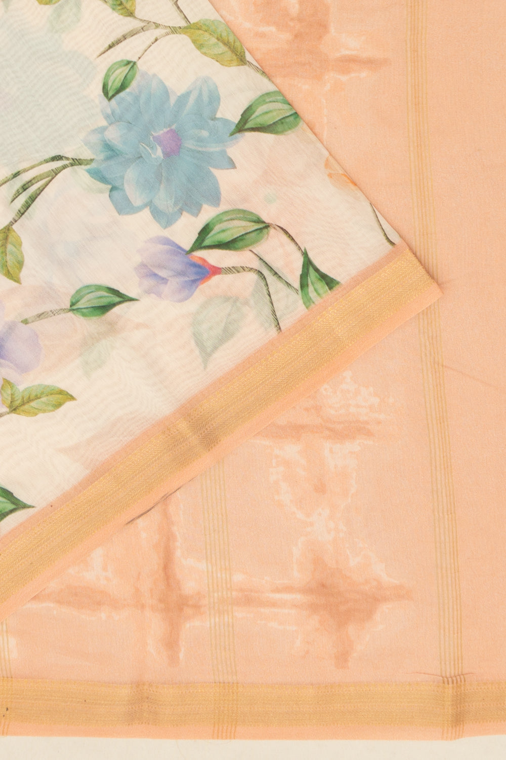 Chanderi Cotton Floral Printed Cream Saree