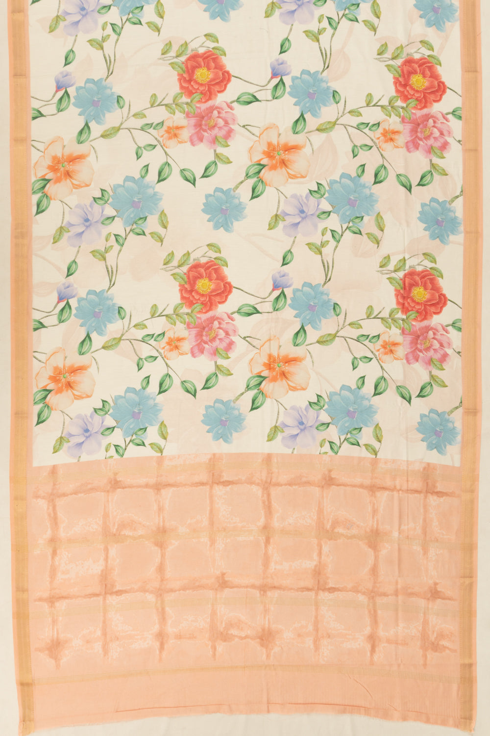 Chanderi Cotton Floral Printed Cream Saree