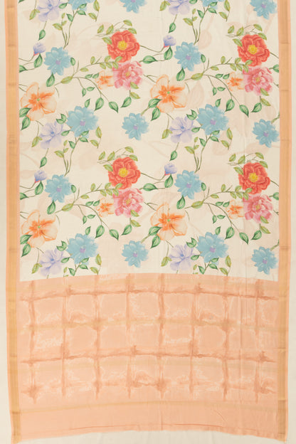 Chanderi Cotton Floral Printed Cream Saree