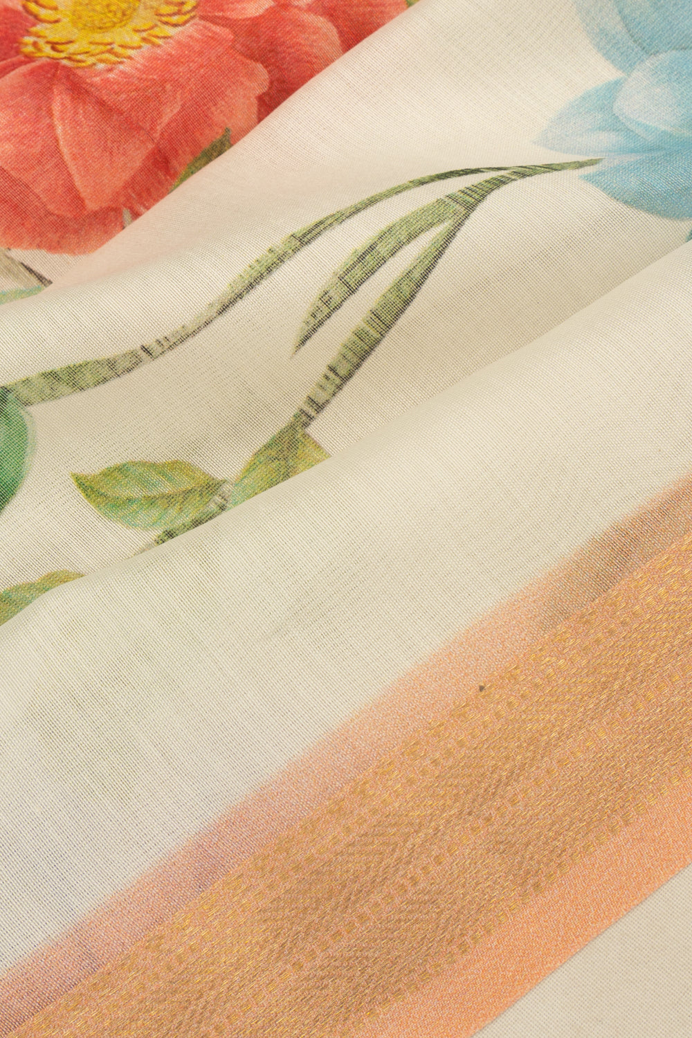 Chanderi Cotton Floral Printed Cream Saree