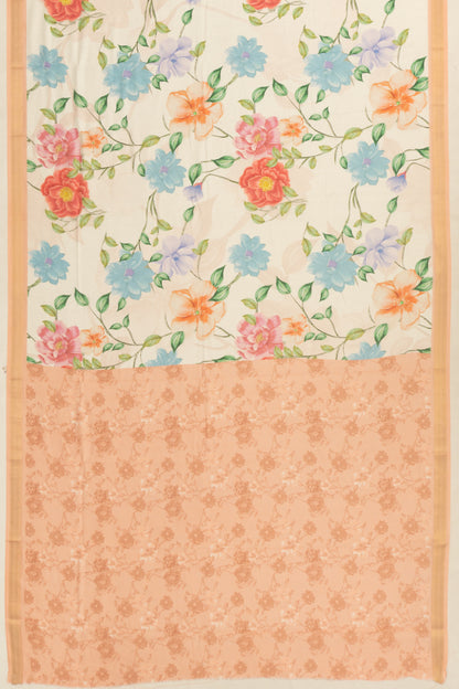 Chanderi Cotton Floral Printed Cream Saree