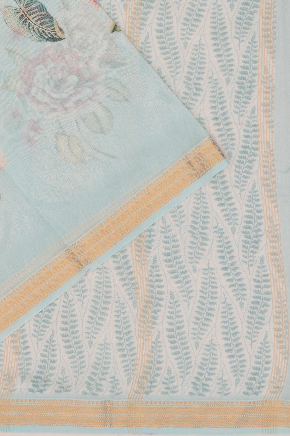 Chanderi Cotton Floral Printed Sky Blue Saree