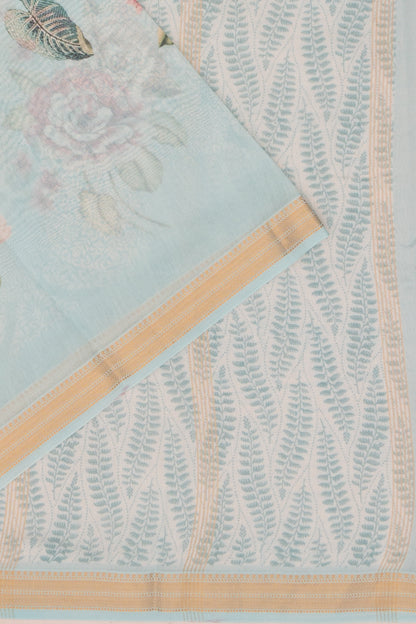 Chanderi Cotton Floral Printed Sky Blue Saree