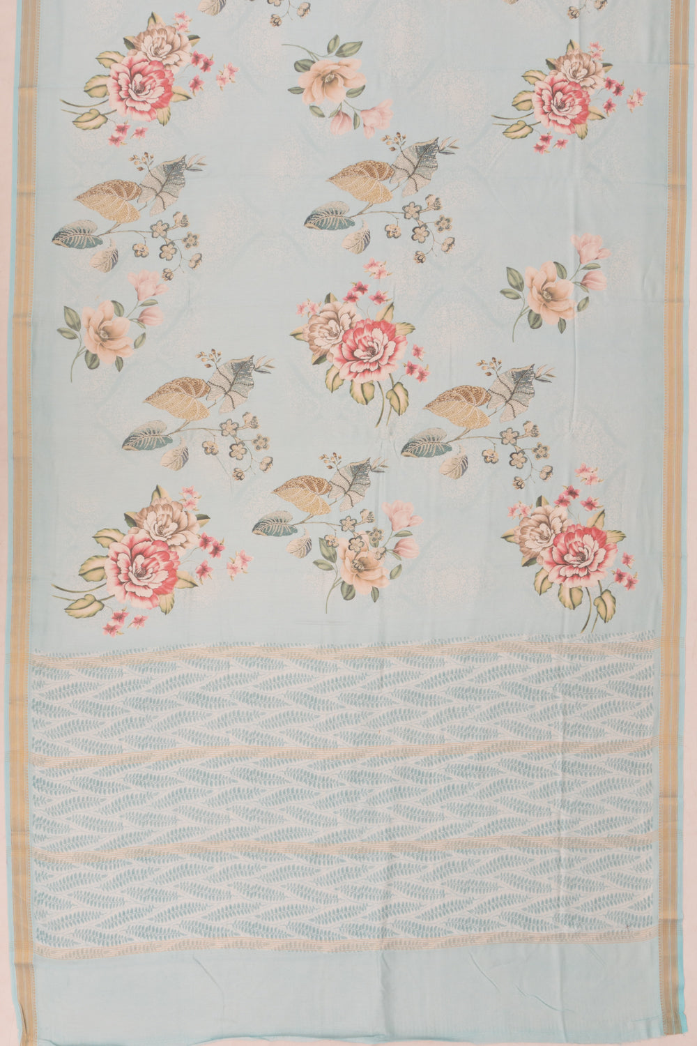 Chanderi Cotton Floral Printed Sky Blue Saree