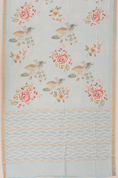Chanderi Cotton Floral Printed Sky Blue Saree