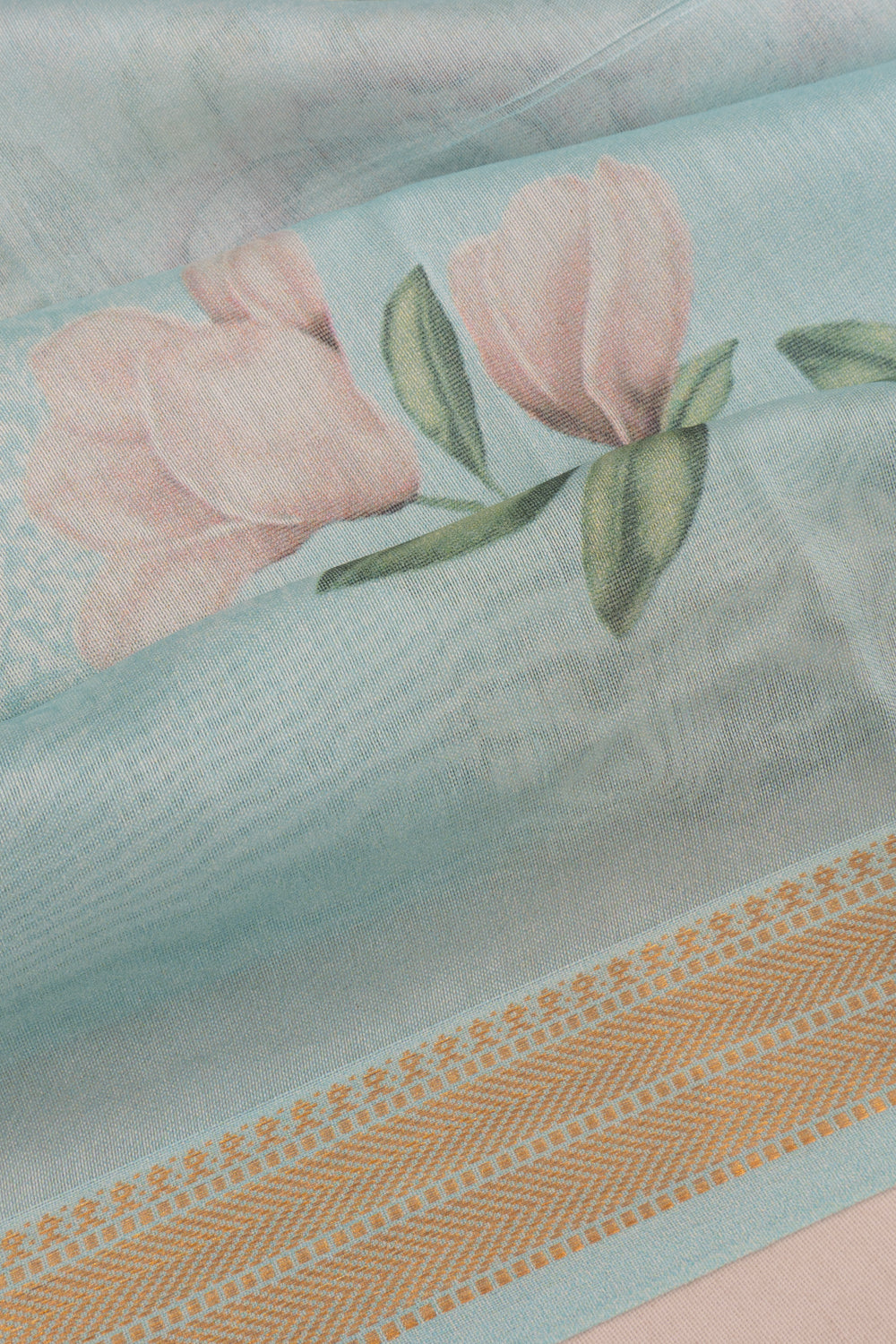 Chanderi Cotton Floral Printed Sky Blue Saree