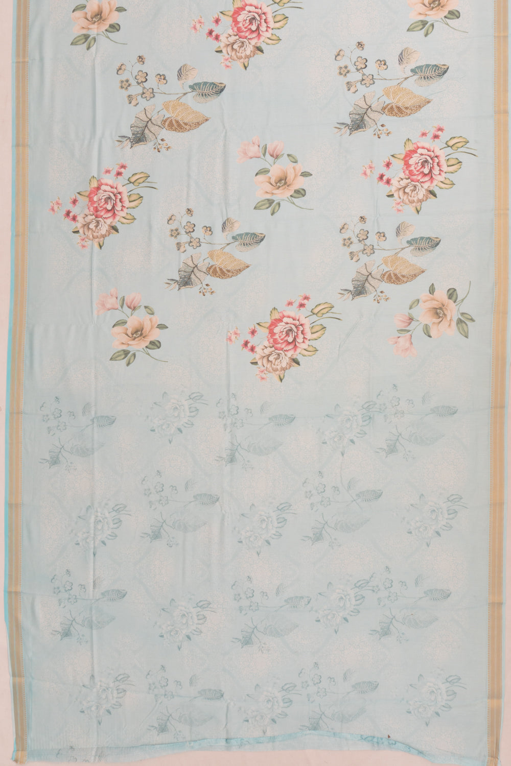 Chanderi Cotton Floral Printed Sky Blue Saree