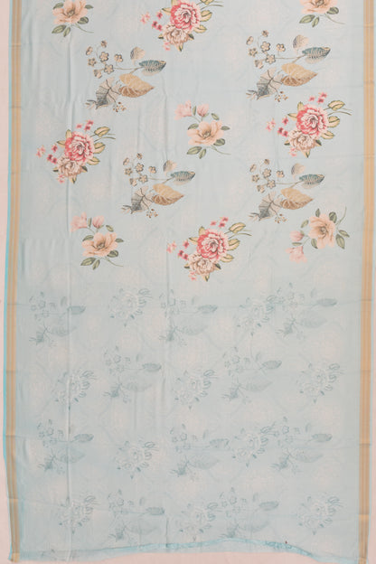 Chanderi Cotton Floral Printed Sky Blue Saree