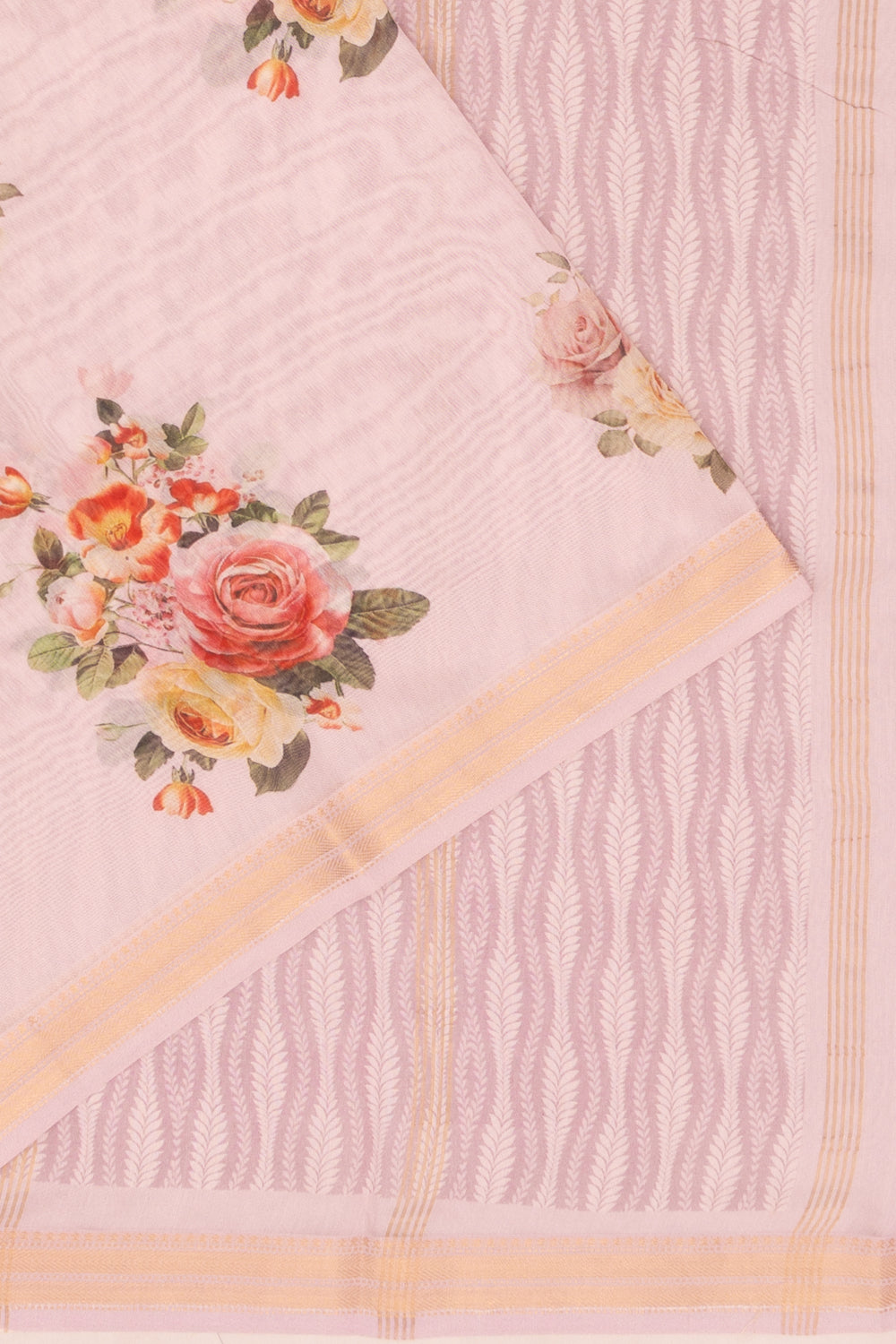 Chanderi Cotton Floral Printed Peach Saree