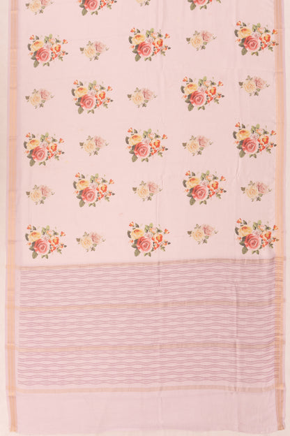 Chanderi Cotton Floral Printed Peach Saree