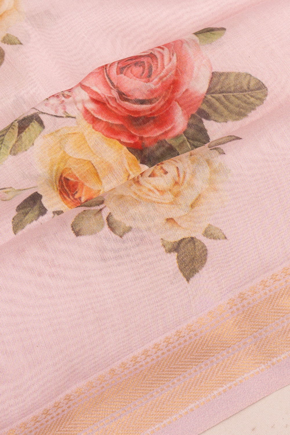 Chanderi Cotton Floral Printed Peach Saree