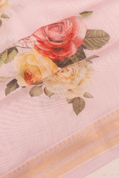 Chanderi Cotton Floral Printed Peach Saree