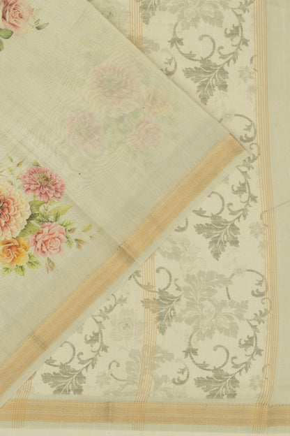 Chanderi Cotton Floral Butta Printed Pista Green Saree