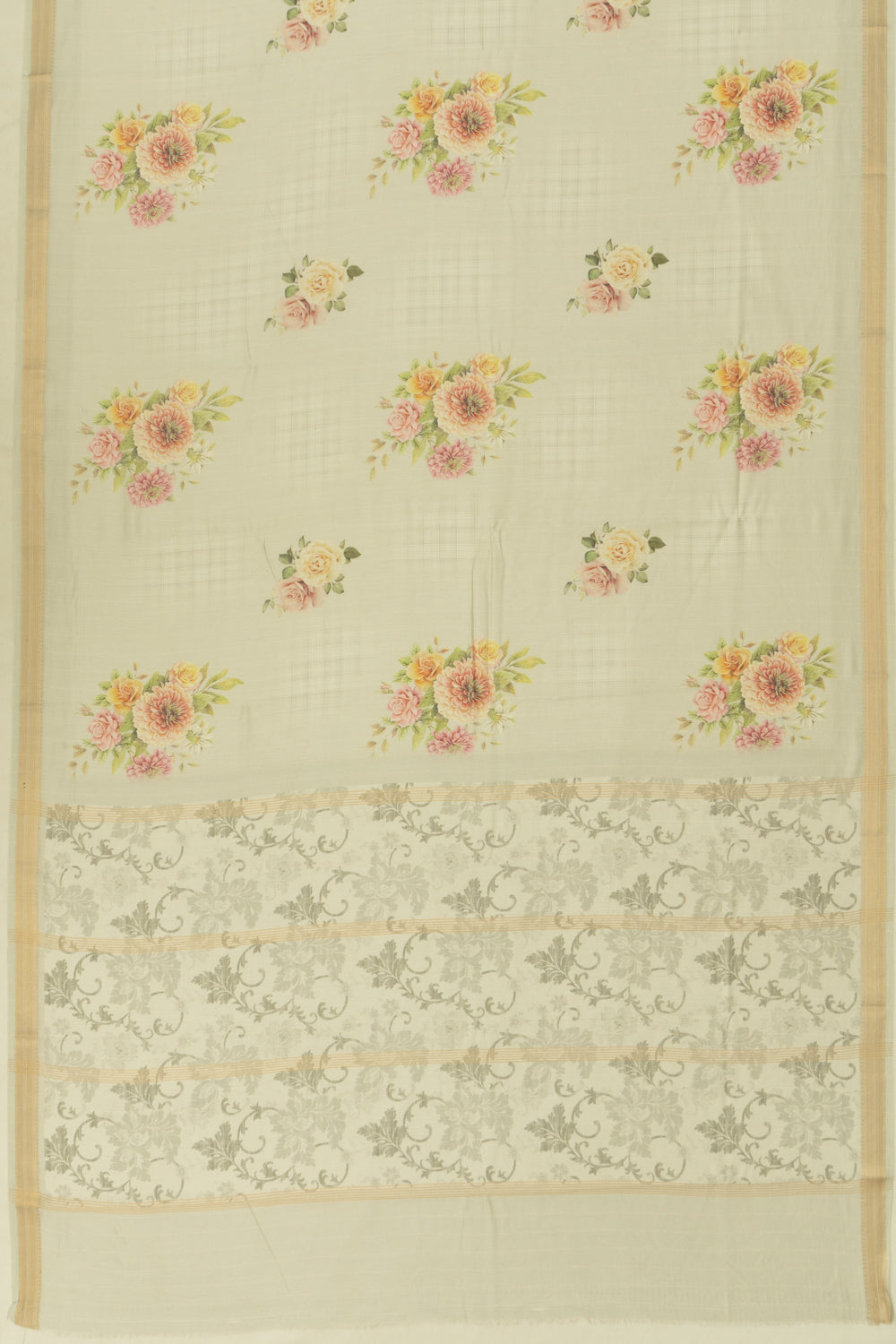 Chanderi Cotton Floral Butta Printed Pista Green Saree