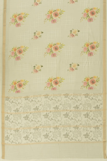 Chanderi Cotton Floral Butta Printed Pista Green Saree