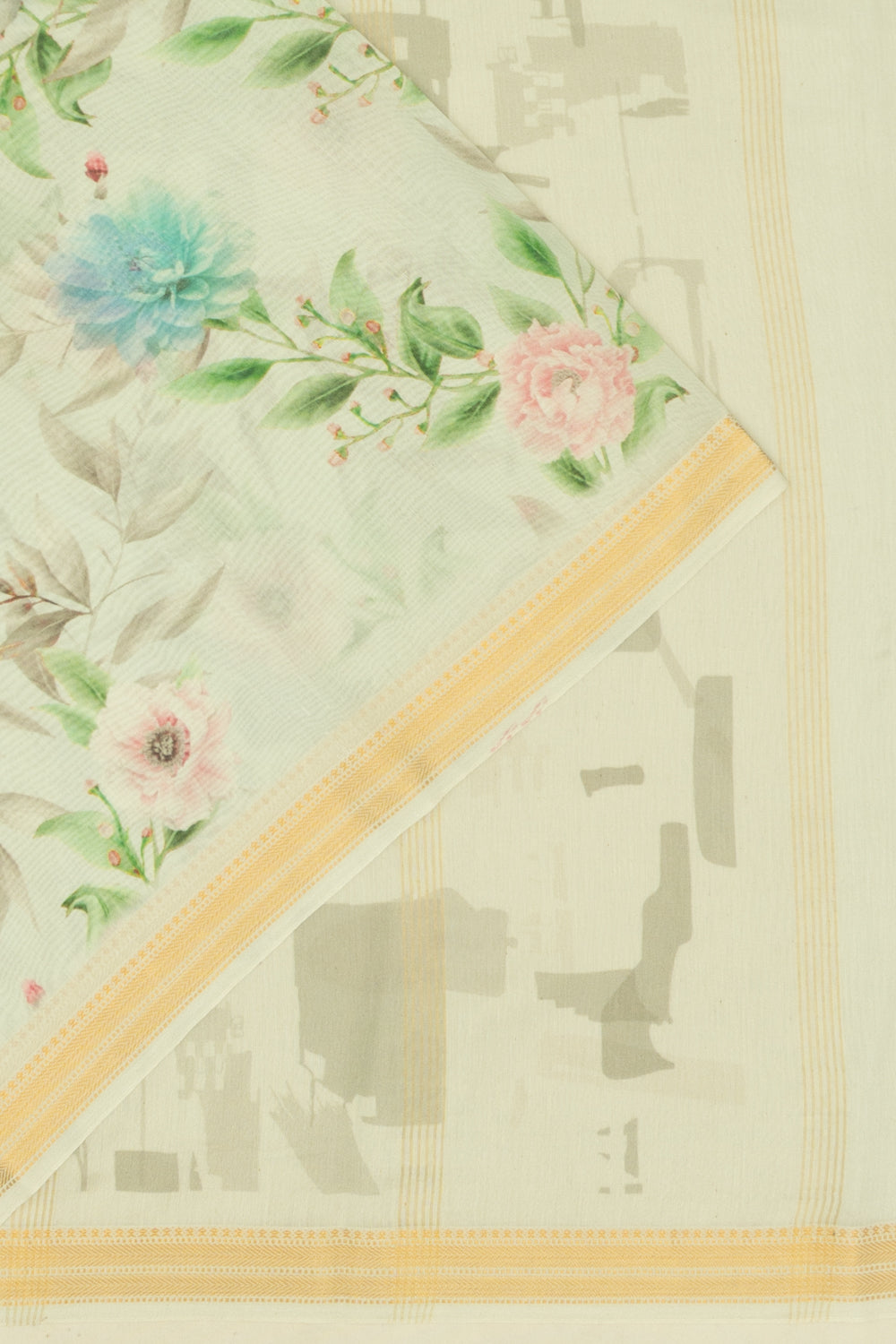 Chanderi Cotton Floral Printed Pastel Green Saree