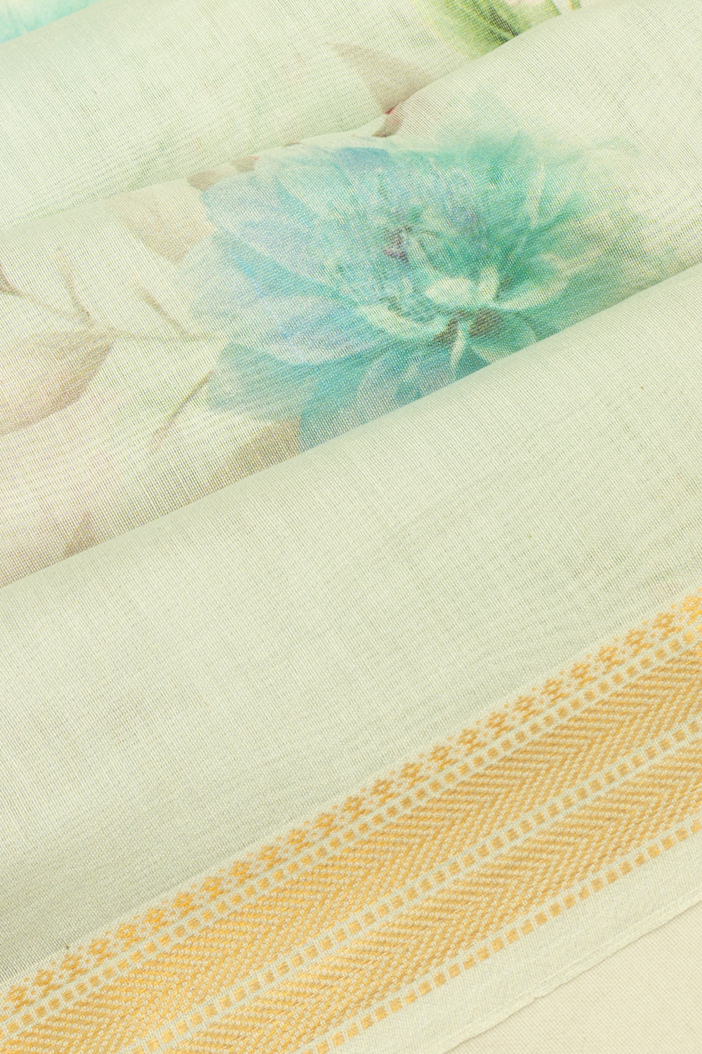 Chanderi Cotton Floral Printed Pastel Green Saree