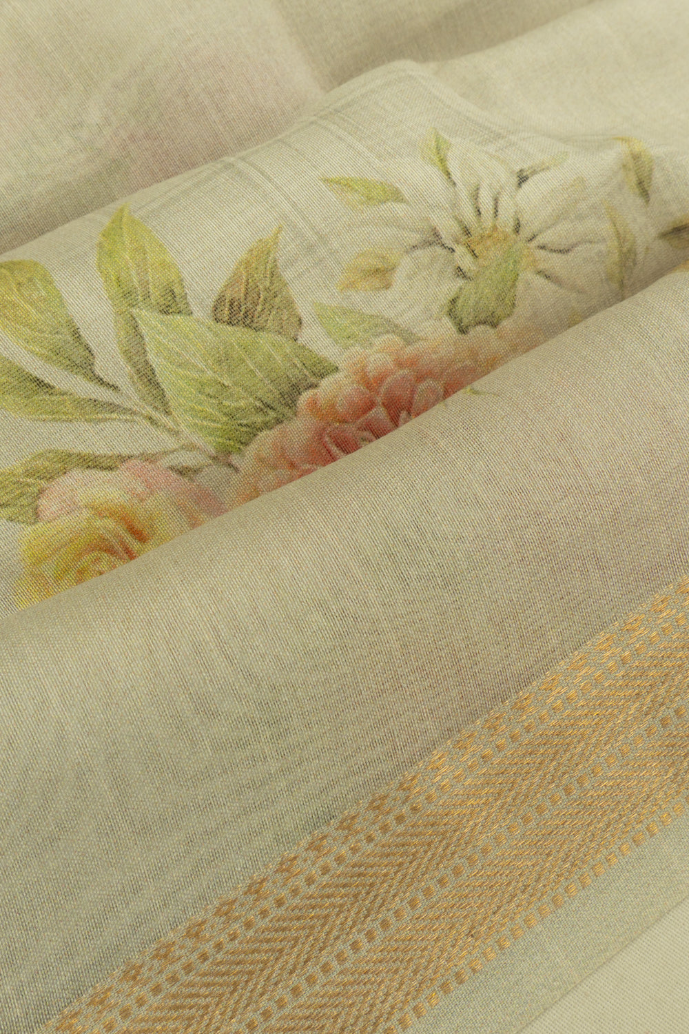 Chanderi Cotton Floral Printed Butta Sage Green Saree