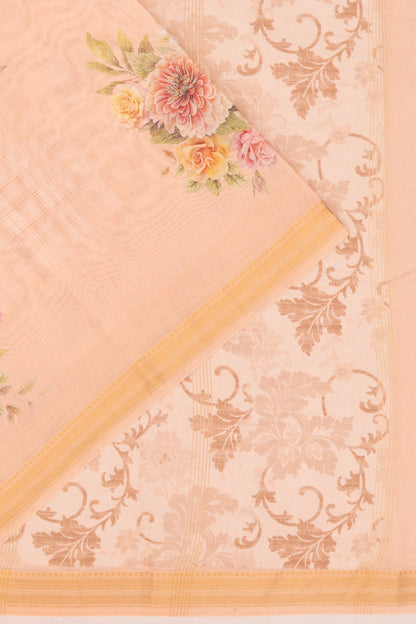 Chanderi Cotton Floral Printed Butta Pastel Orange Saree