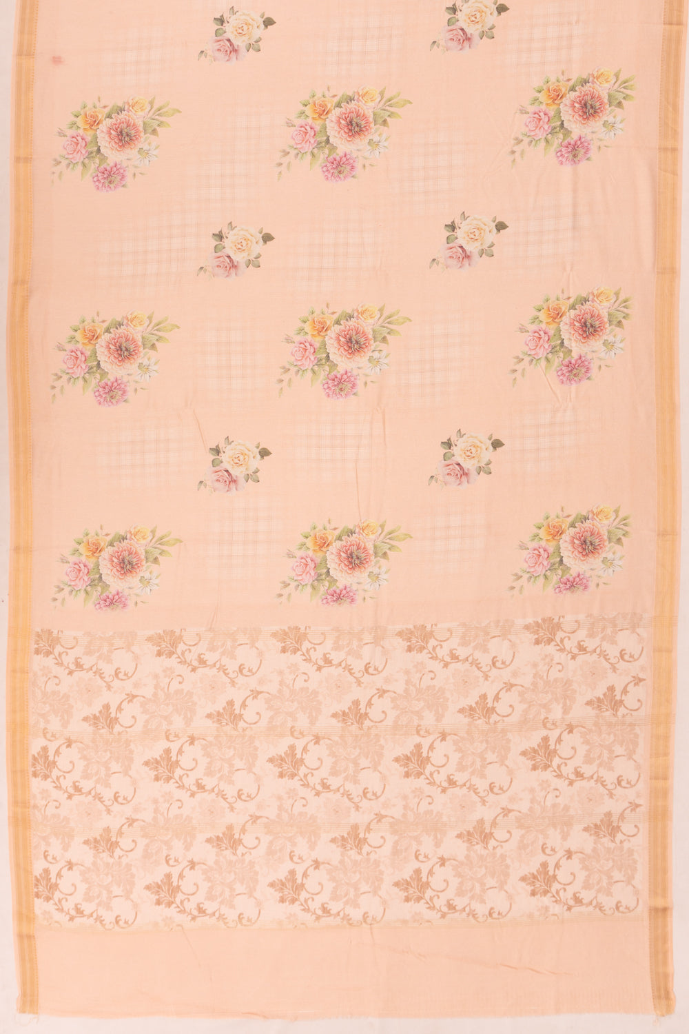 Chanderi Cotton Floral Printed Butta Pastel Orange Saree