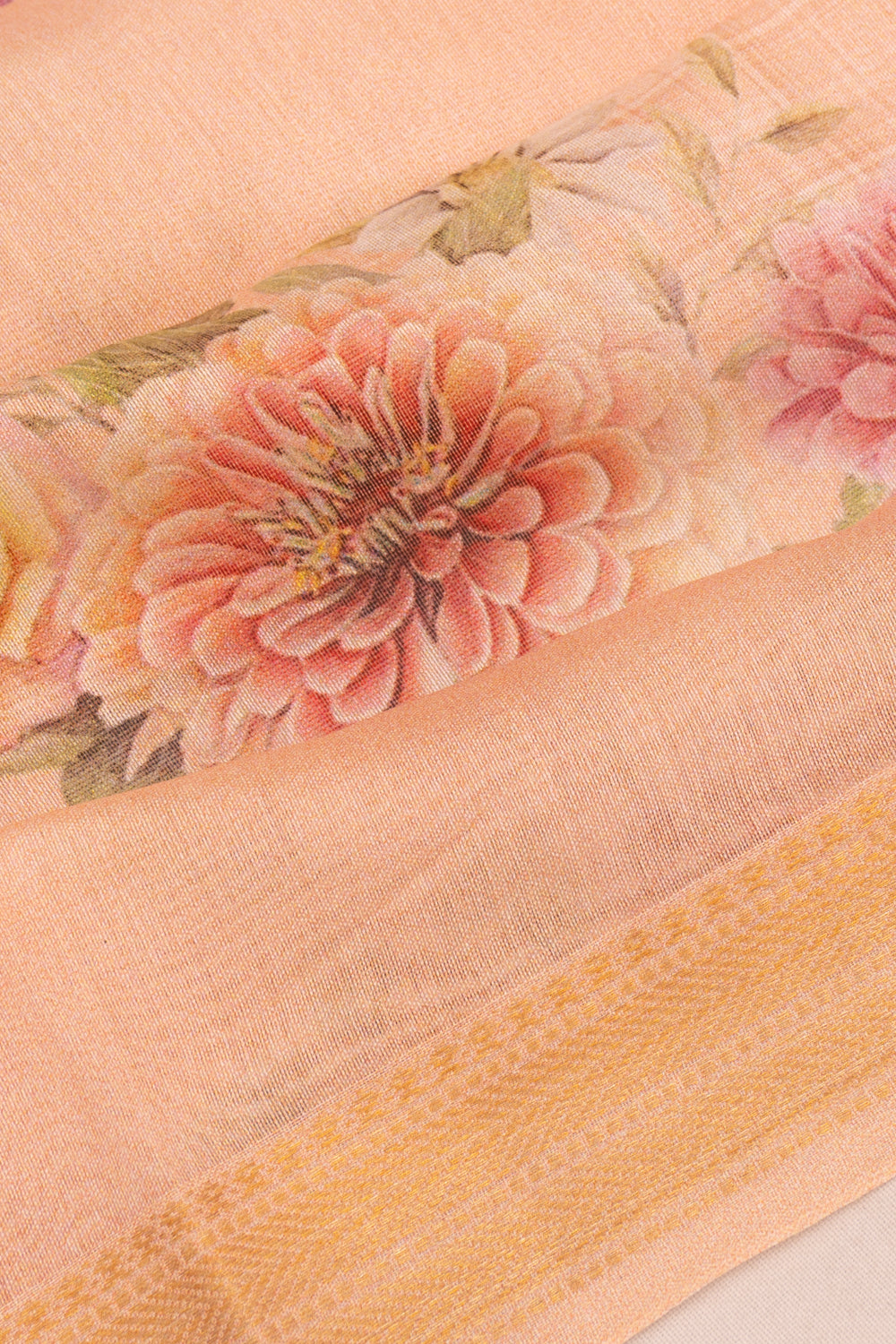 Chanderi Cotton Floral Printed Butta Pastel Orange Saree