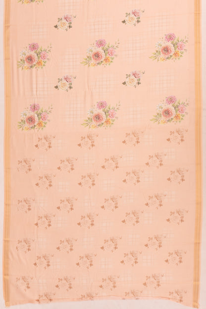 Chanderi Cotton Floral Printed Butta Pastel Orange Saree