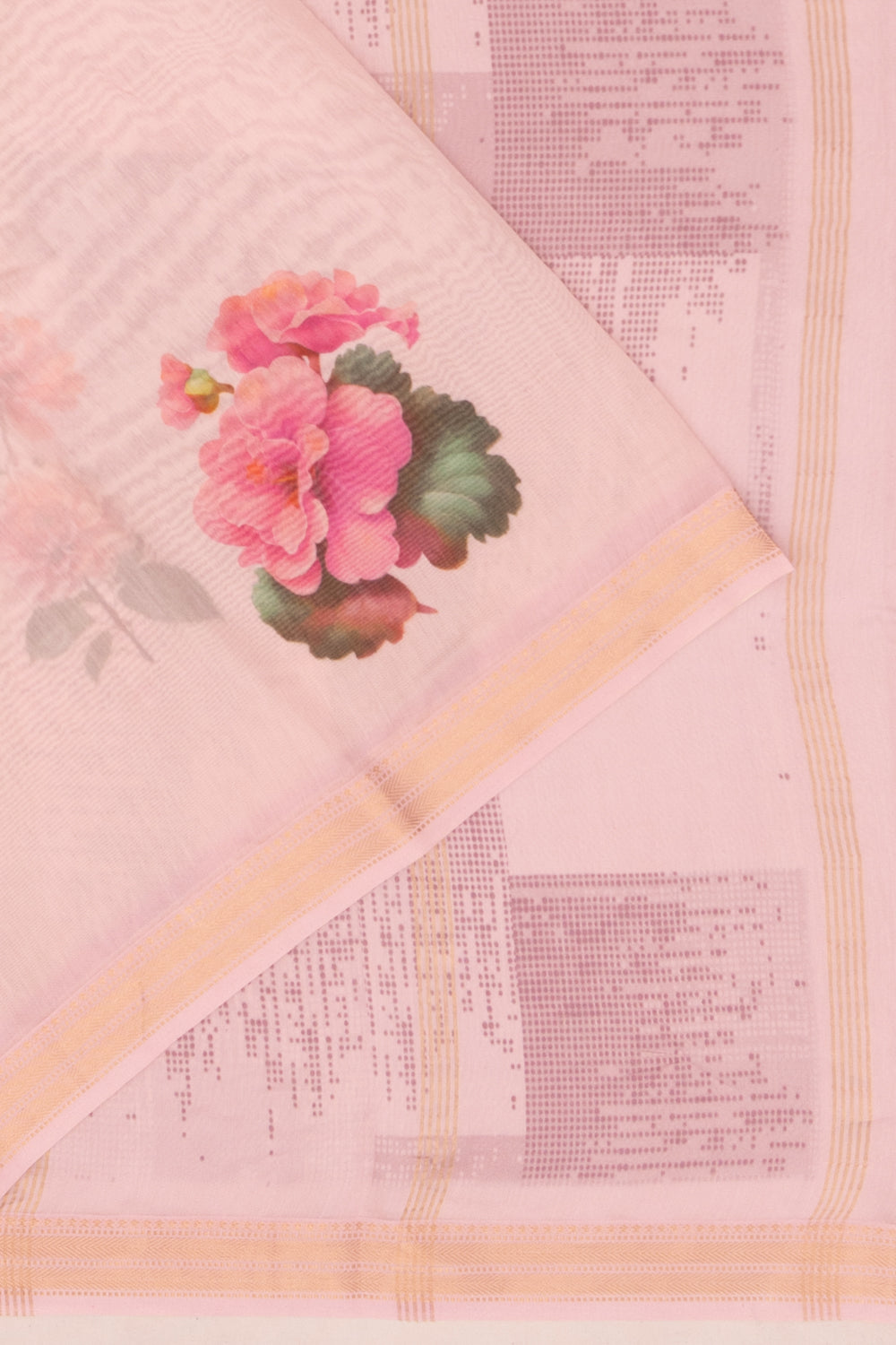 Chanderi Cotton Floral Printed Butta Peach Saree