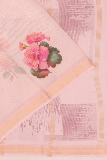 Chanderi Cotton Floral Printed Butta Peach Saree