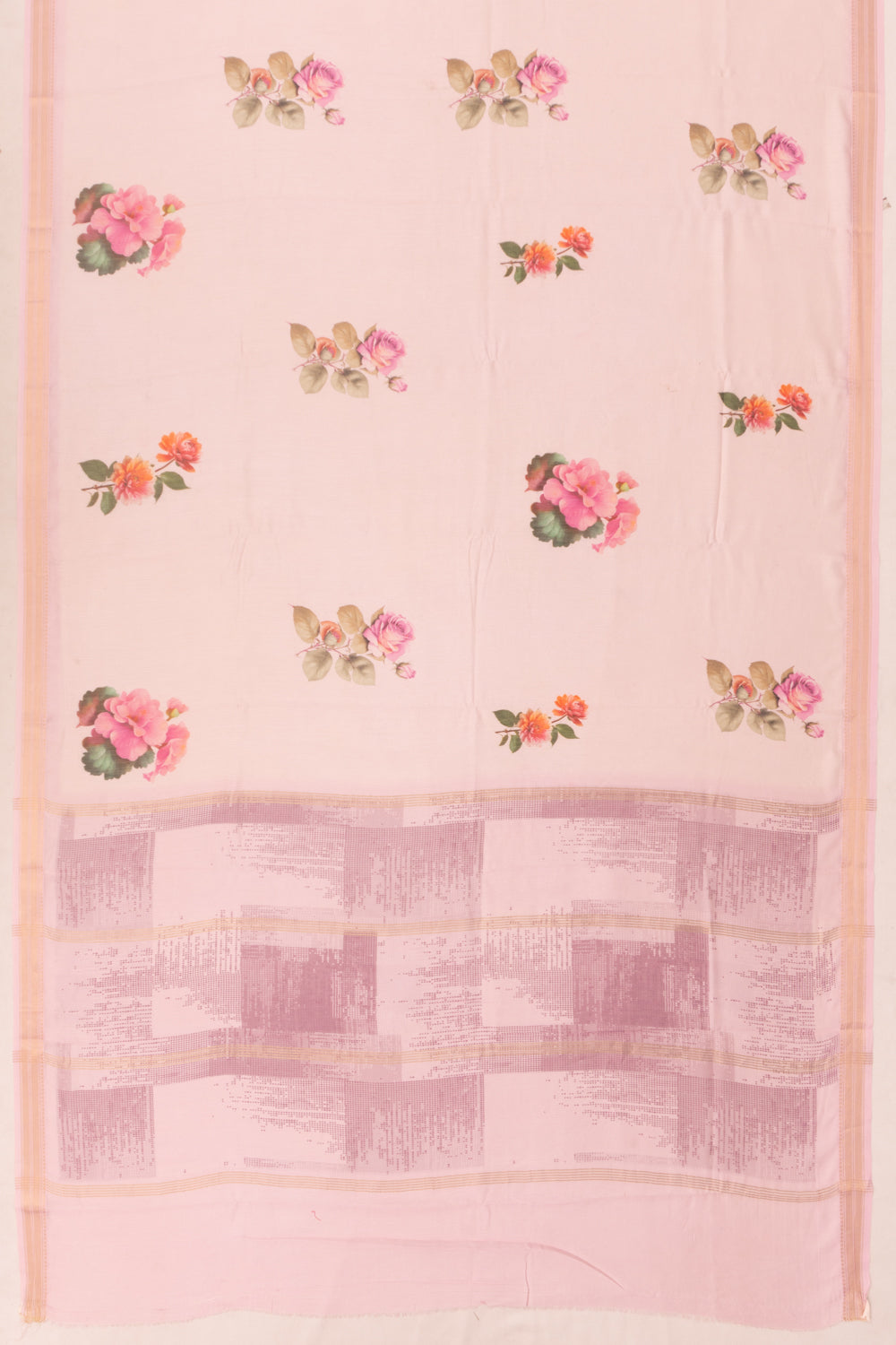 Chanderi Cotton Floral Printed Butta Peach Saree