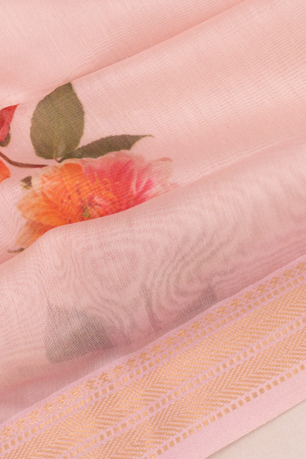 Chanderi Cotton Floral Printed Butta Peach Saree