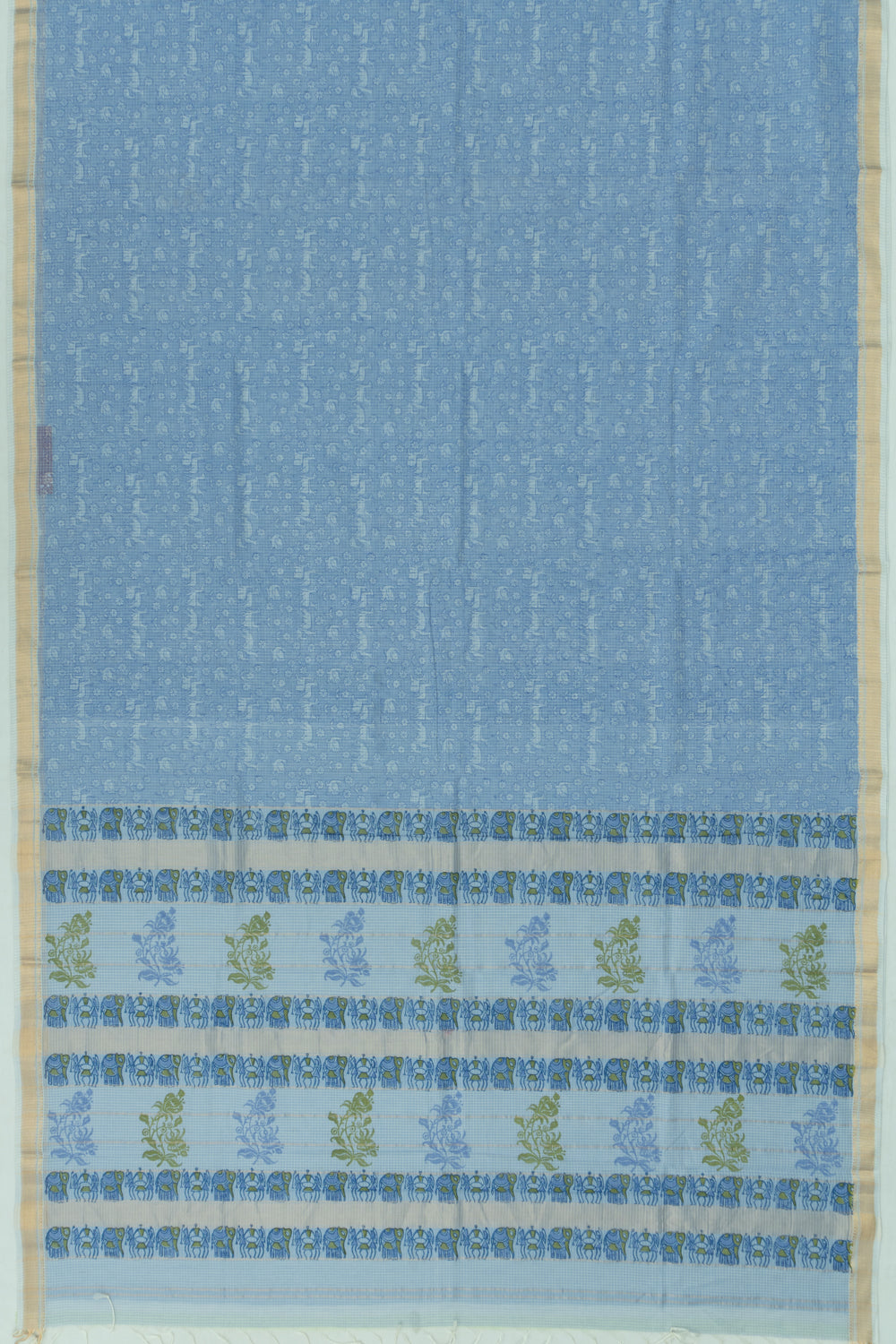 Chanderi Cotton Checks And Printed Pastel Blue Saree