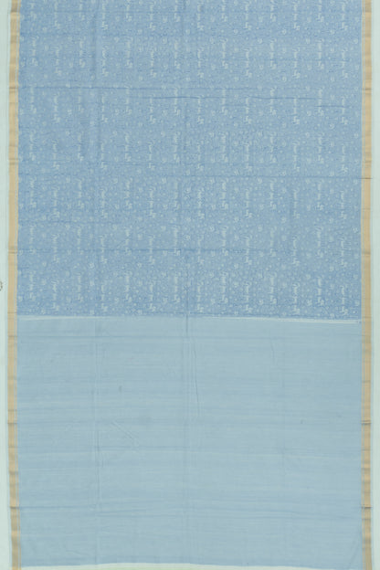 Chanderi Cotton Checks And Printed Pastel Blue Saree