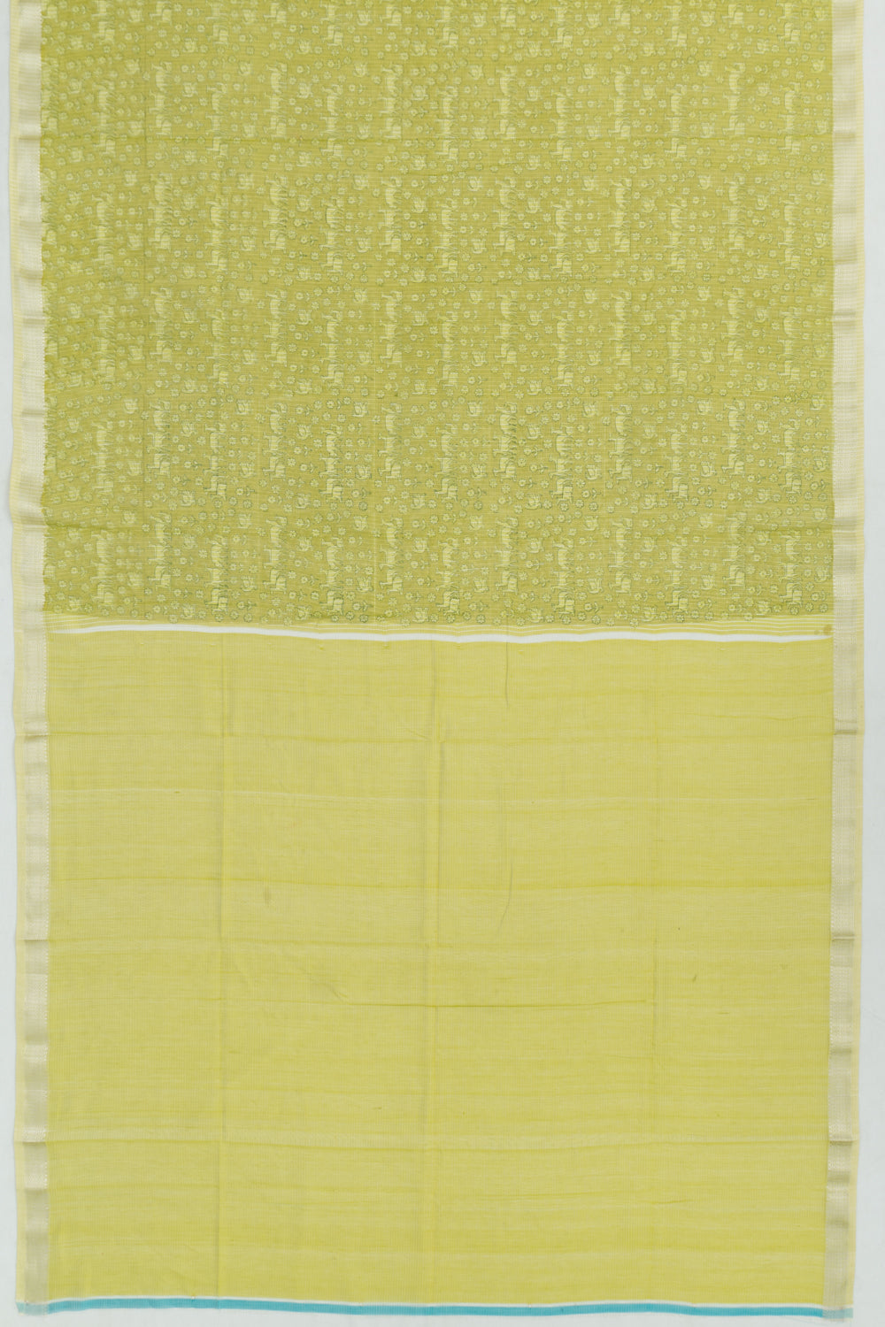 Chanderi Cotton Checks And Printed Green Saree