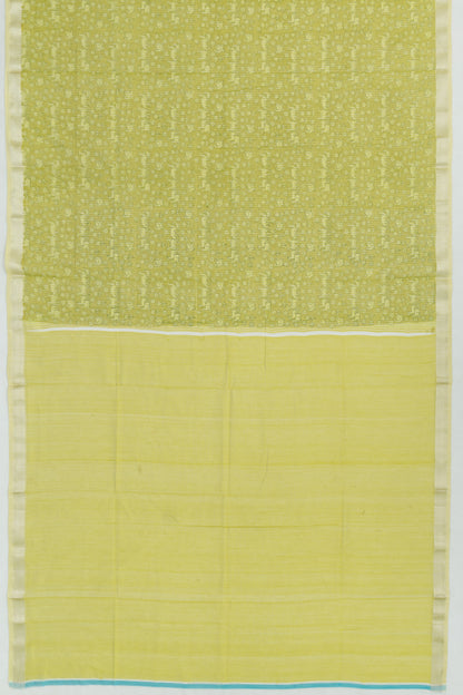 Chanderi Cotton Checks And Printed Green Saree