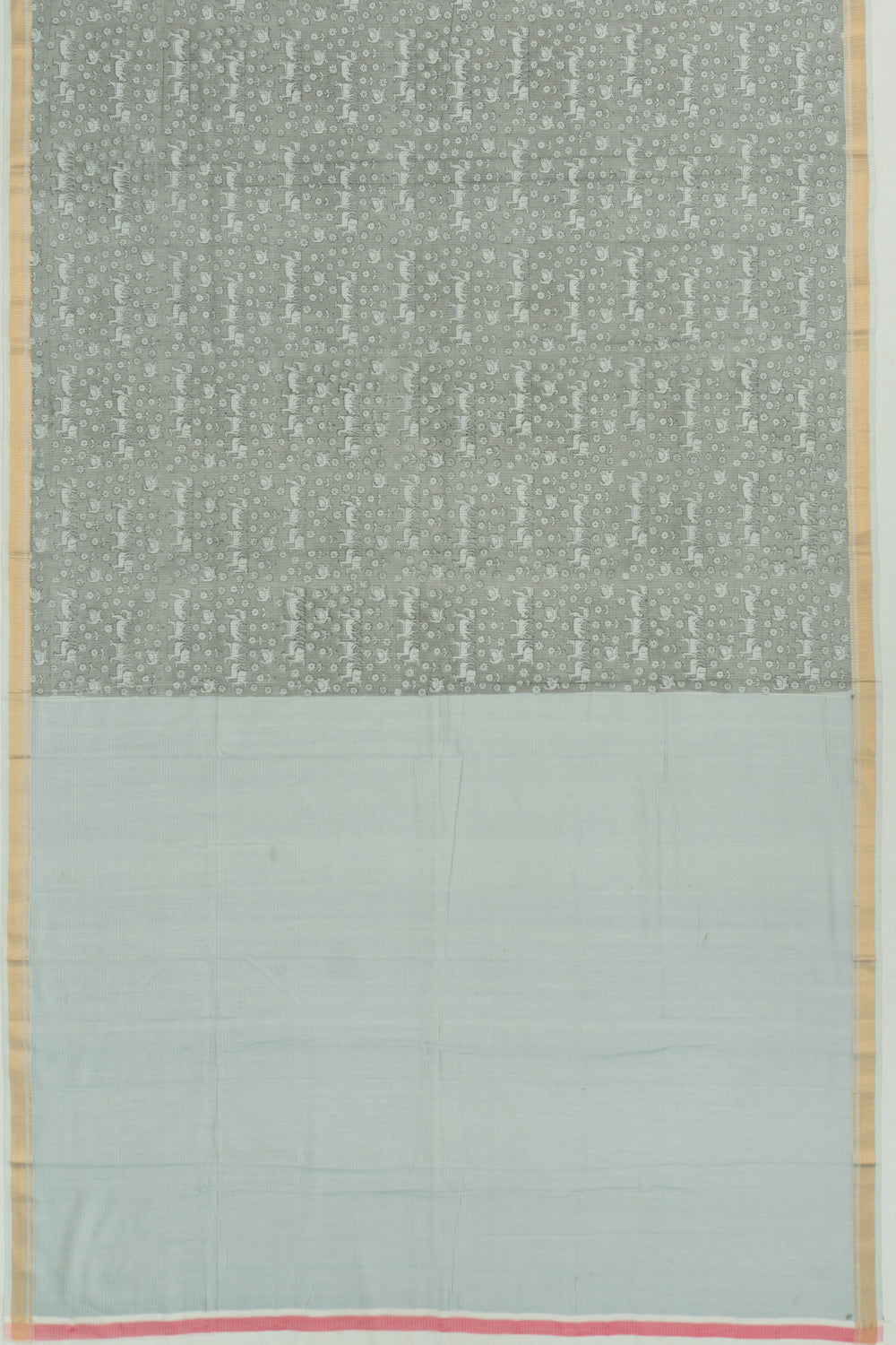 Chanderi Cotton Checks And Printed Grey Saree