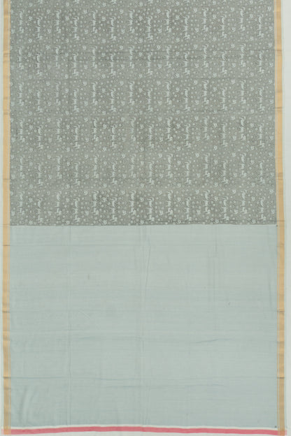 Chanderi Cotton Checks And Printed Grey Saree