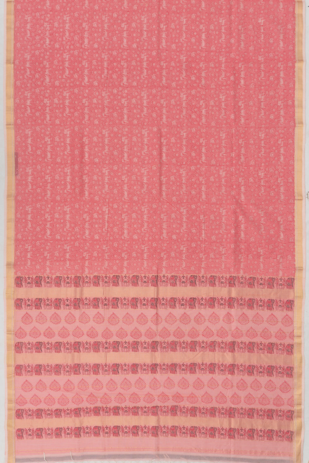 Chanderi Cotton Checks And Printed Pink Saree