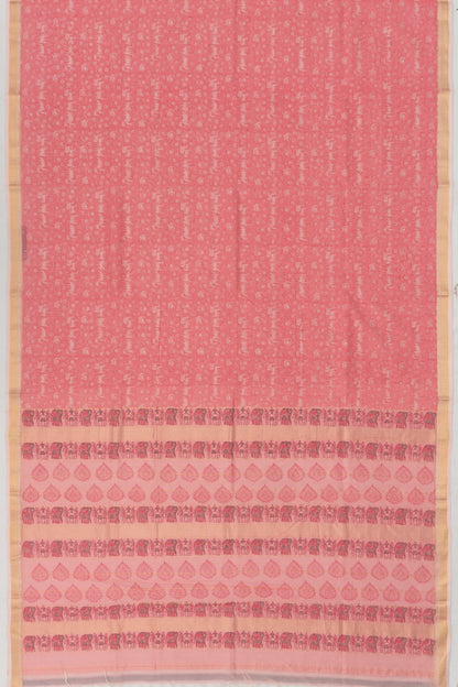Chanderi Cotton Checks And Printed Pink Saree
