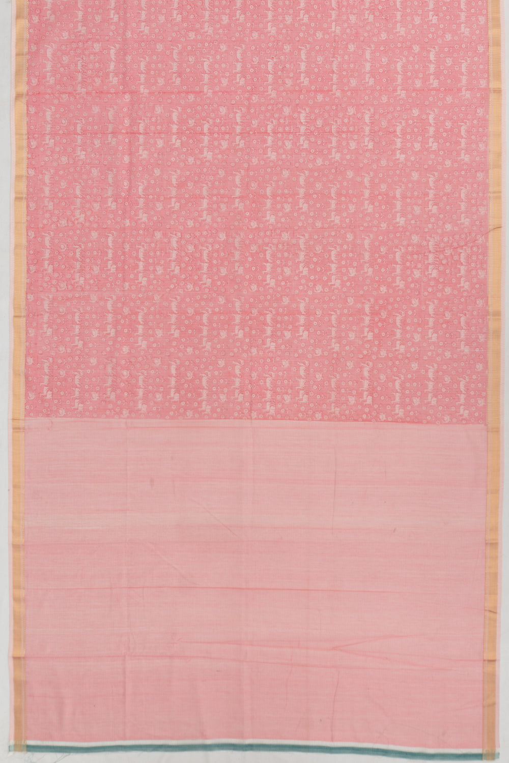Chanderi Cotton Checks And Printed Pink Saree