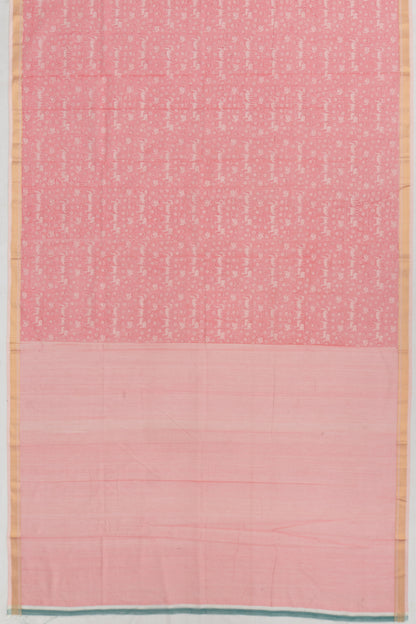 Chanderi Cotton Checks And Printed Pink Saree
