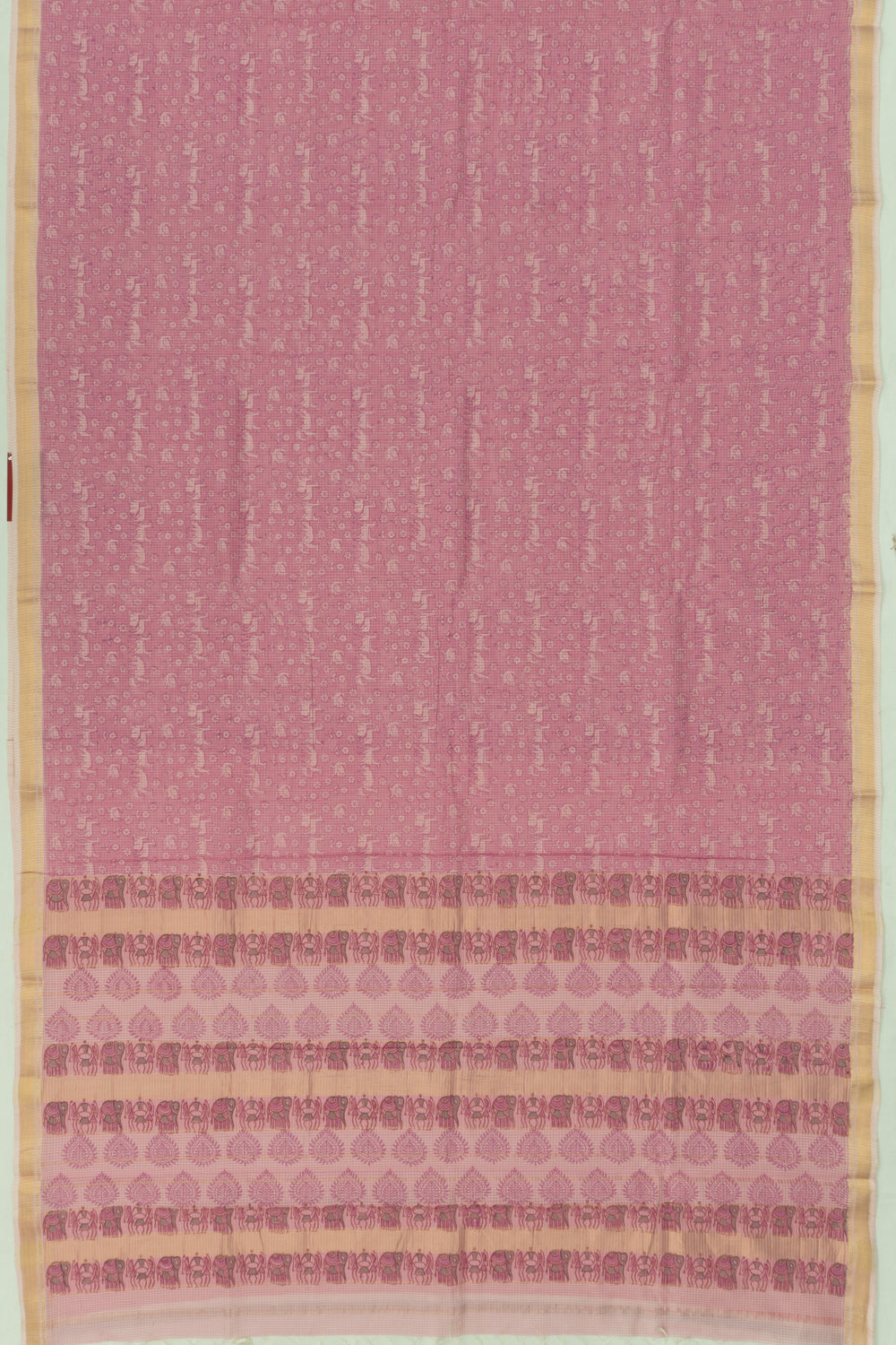 Chanderi Cotton Checks And Printed Lilac Saree