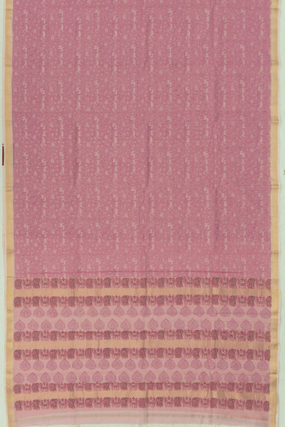 Chanderi Cotton Checks And Printed Lilac Saree