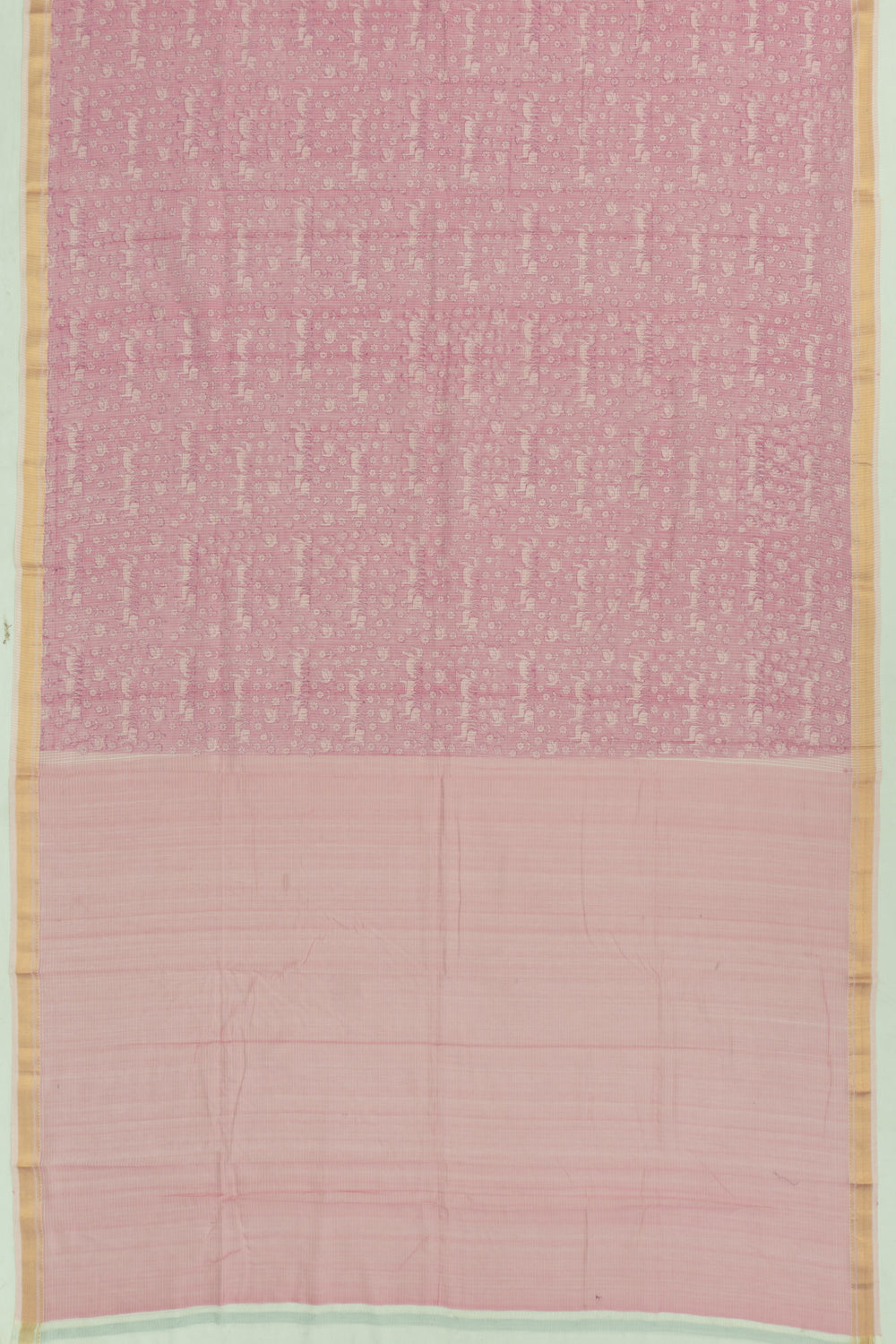 Chanderi Cotton Checks And Printed Lilac Saree