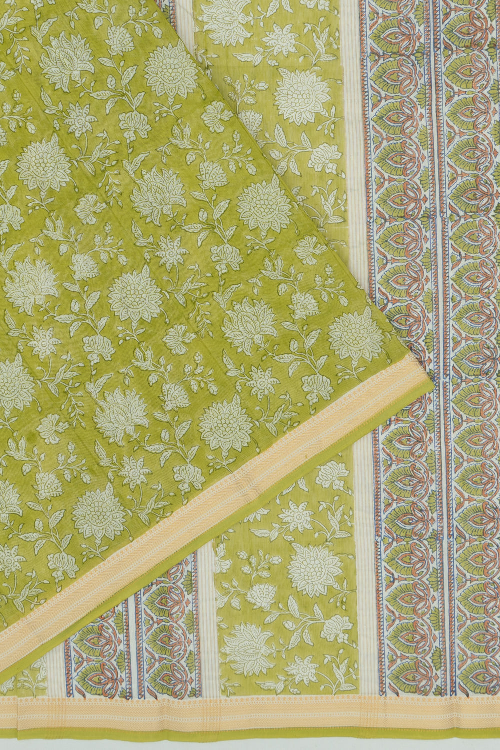 Chanderi Cotton Floral Printed Green Saree