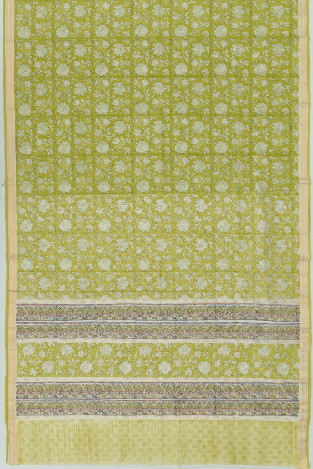 Chanderi Cotton Floral Printed Green Saree