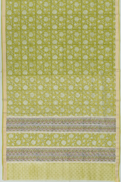 Chanderi Cotton Floral Printed Green Saree