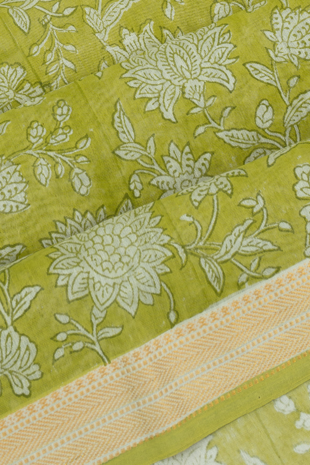 Chanderi Cotton Floral Printed Green Saree