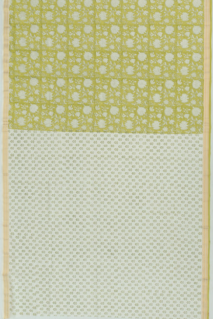 Chanderi Cotton Floral Printed Green Saree